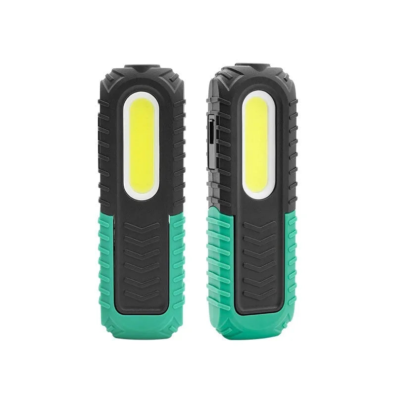Black and green USB-charged auto repair work light with compact design for vehicle maintenance