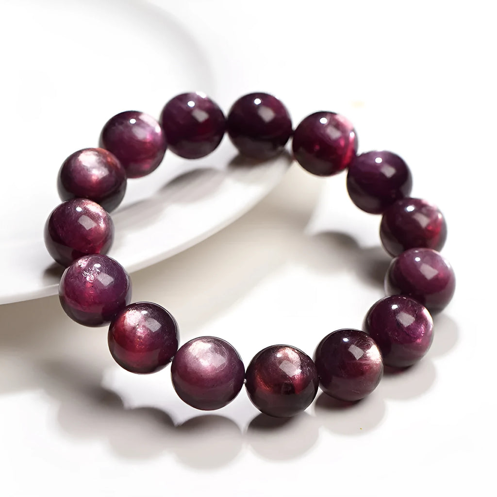 Purple lepidolite crystal bracelet with polished round beads in multiple size options