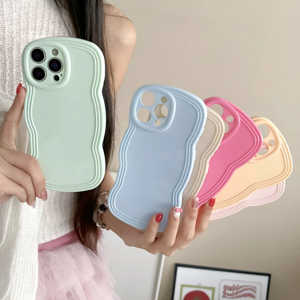 Cream candy colour wave design TPU case for iPhone on a white background.