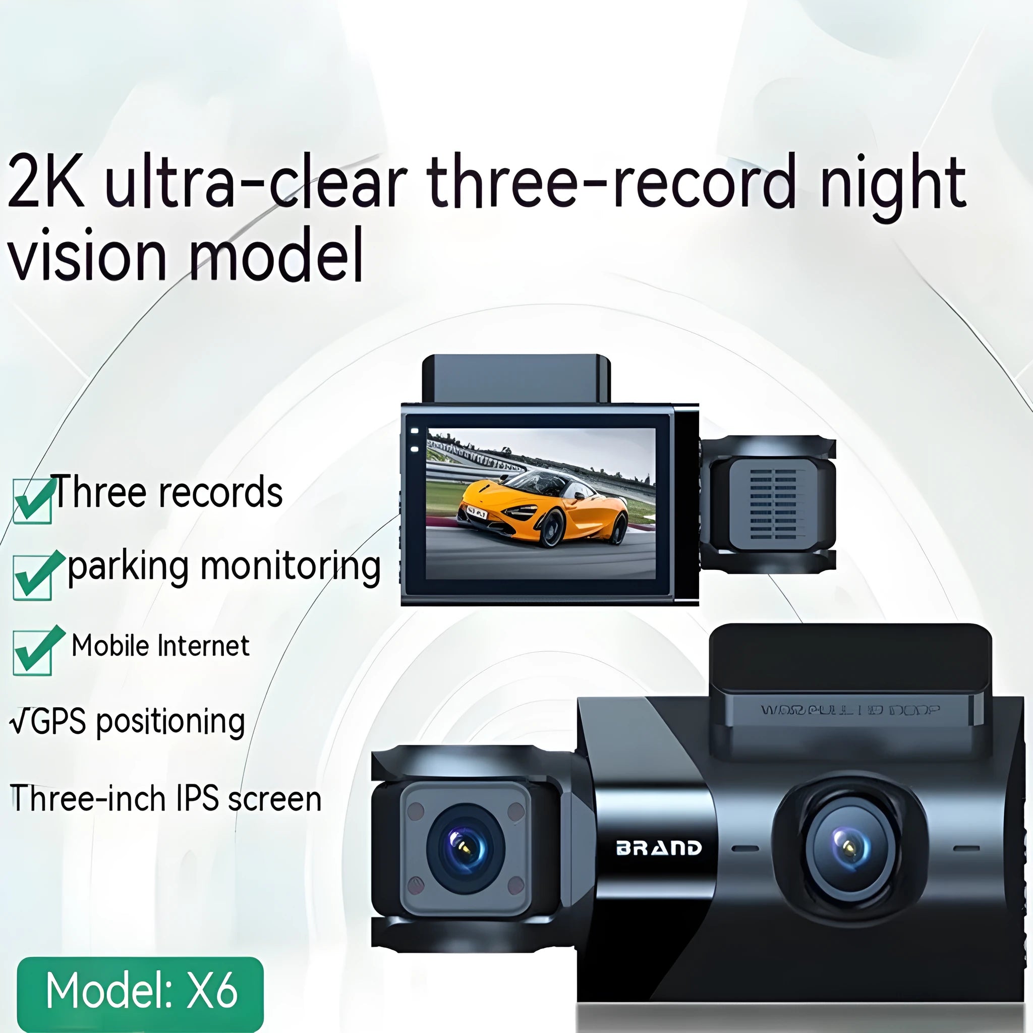 Black car dash camera with 5-inch screen, for front and rear 2K recording with Wi-Fi and GPS.