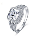 Geometric hollow design zircon ring with platinum colour finish on copper band