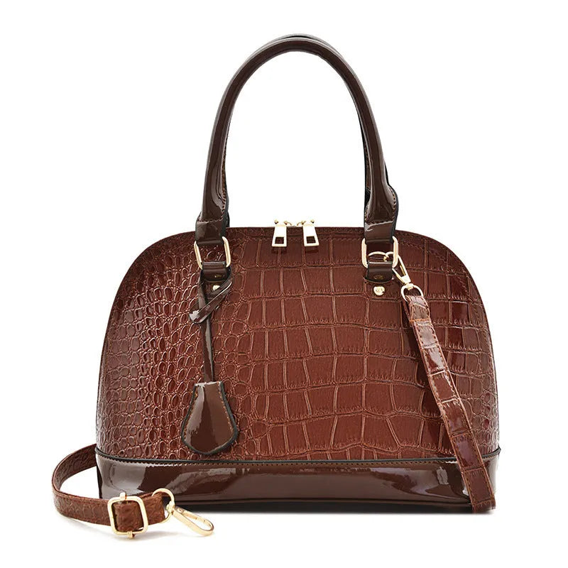 Large capacity shiny PU leather crossbody shoulder bag in shell shape design with adjustable strap