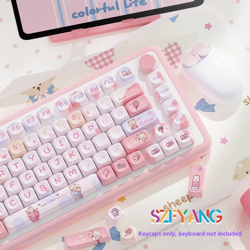 Sweet cotton candy coloured PBT keycaps for mechanical keyboards in 112-key or 120-key sets