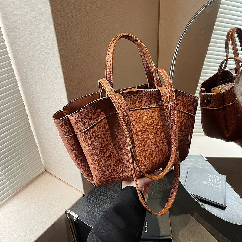 PU large capacity bucket shape tote handbag for women available in black white red brown