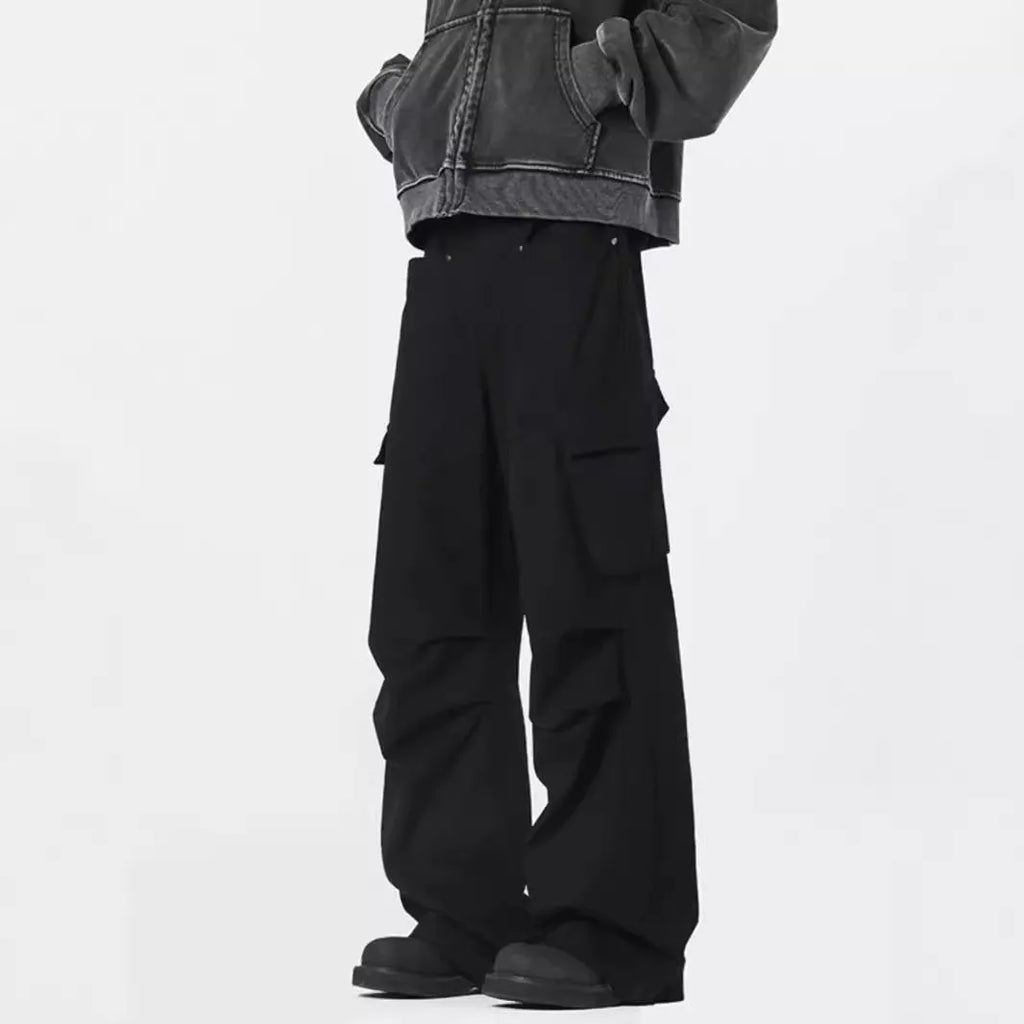 Men's straight-leg trousers with high-waist design and micro elasticity in retro streetwear style