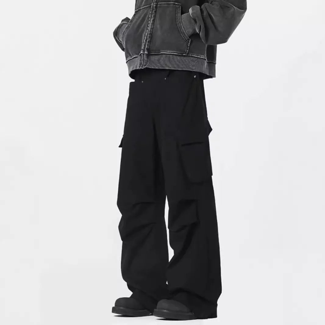 Men's straight-leg trousers with high-waist design and micro elasticity in retro streetwear style