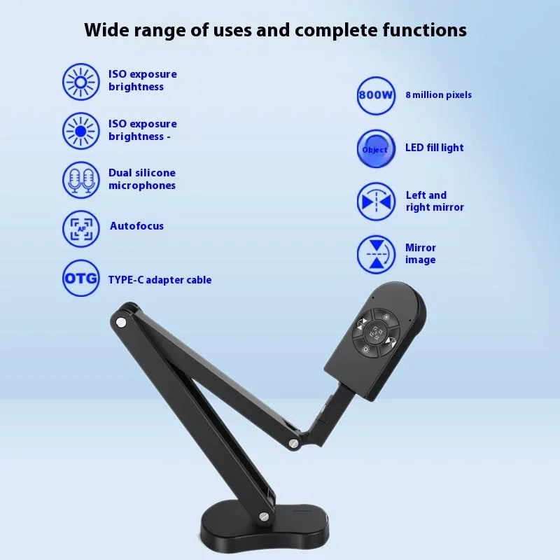 USB computer webcam with a built-in microphone on a desk, showing different model options with remote controls and cables.