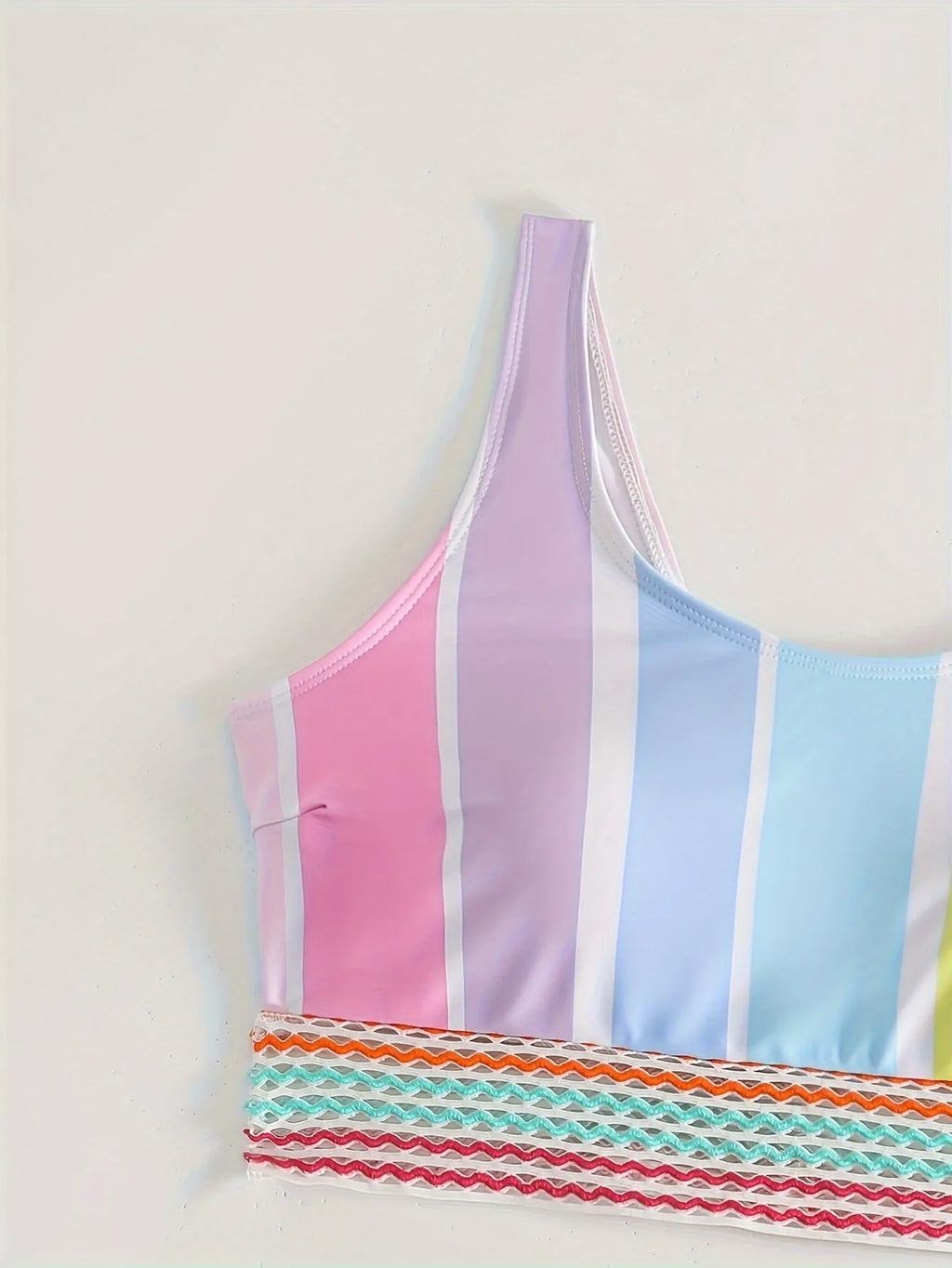 Women's striped sports bikini swimwear set in polyester fabric with spandex lining