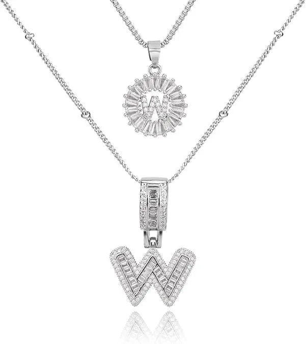 18K gold plated copper alphabet pendant necklace letter A with melon seeds chain on white background