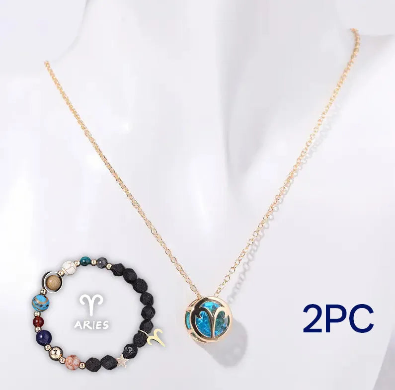 Natural stone beaded necklace and matching bracelet set on a neutral background.