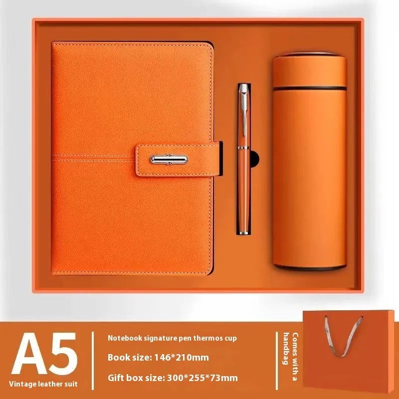 A5 size notebook with PU leather cover in various colours, showing wood-free paper inside.