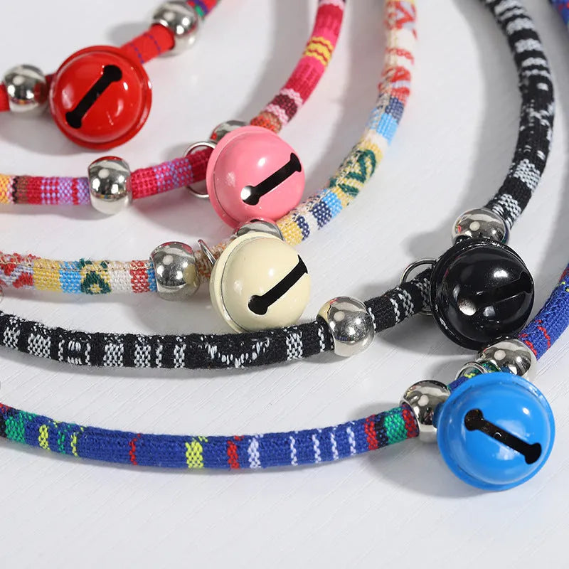 Ethnic pattern pet collar with jingle bell in multiple colour options
