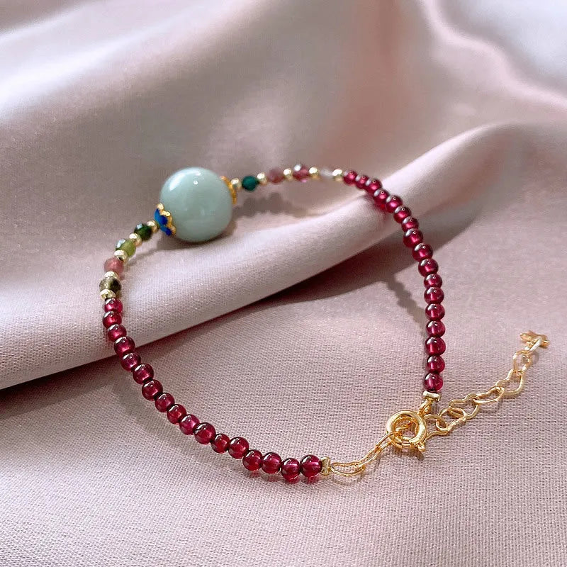 Aquamarine garnet bracelet with Chinese style design and Korean fashion elements, tourmaline construction with drop shape