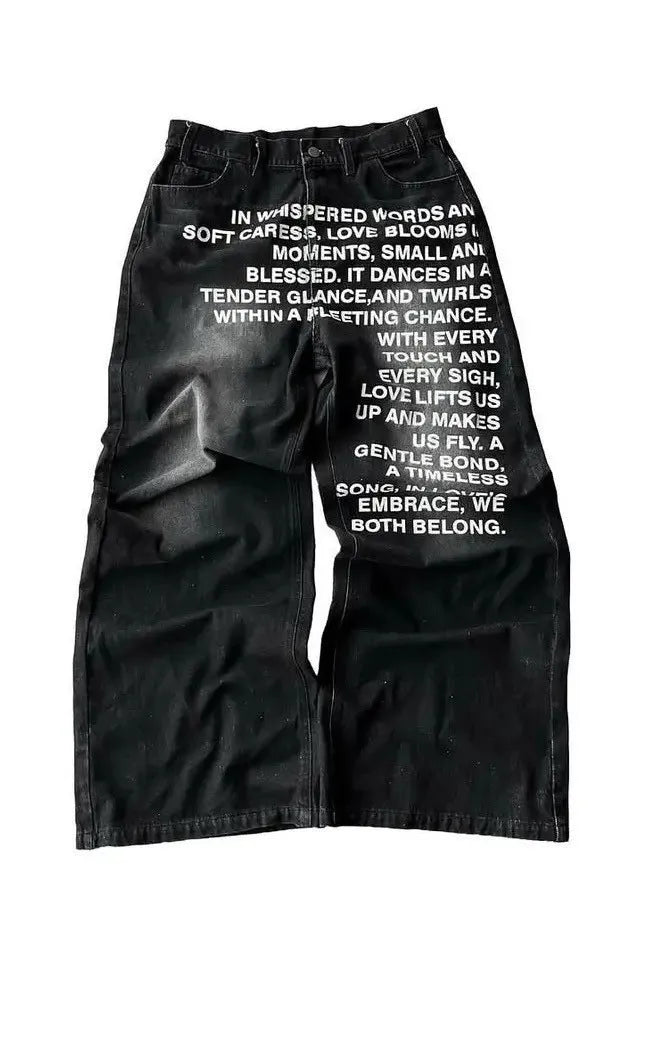 Men's black casual wide-leg straight cotton trousers on a hanger
