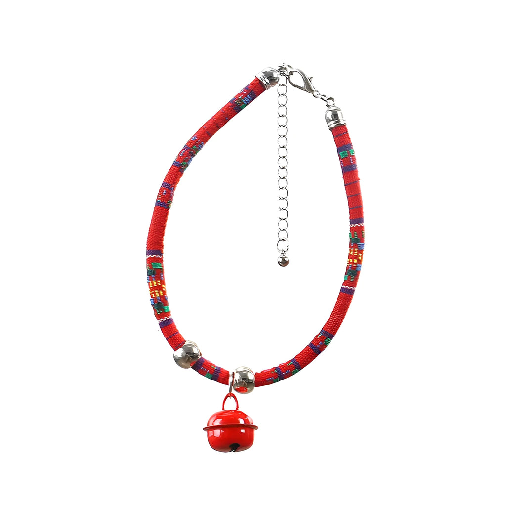 Ethnic pattern pet collar with jingle bell in multiple colour options