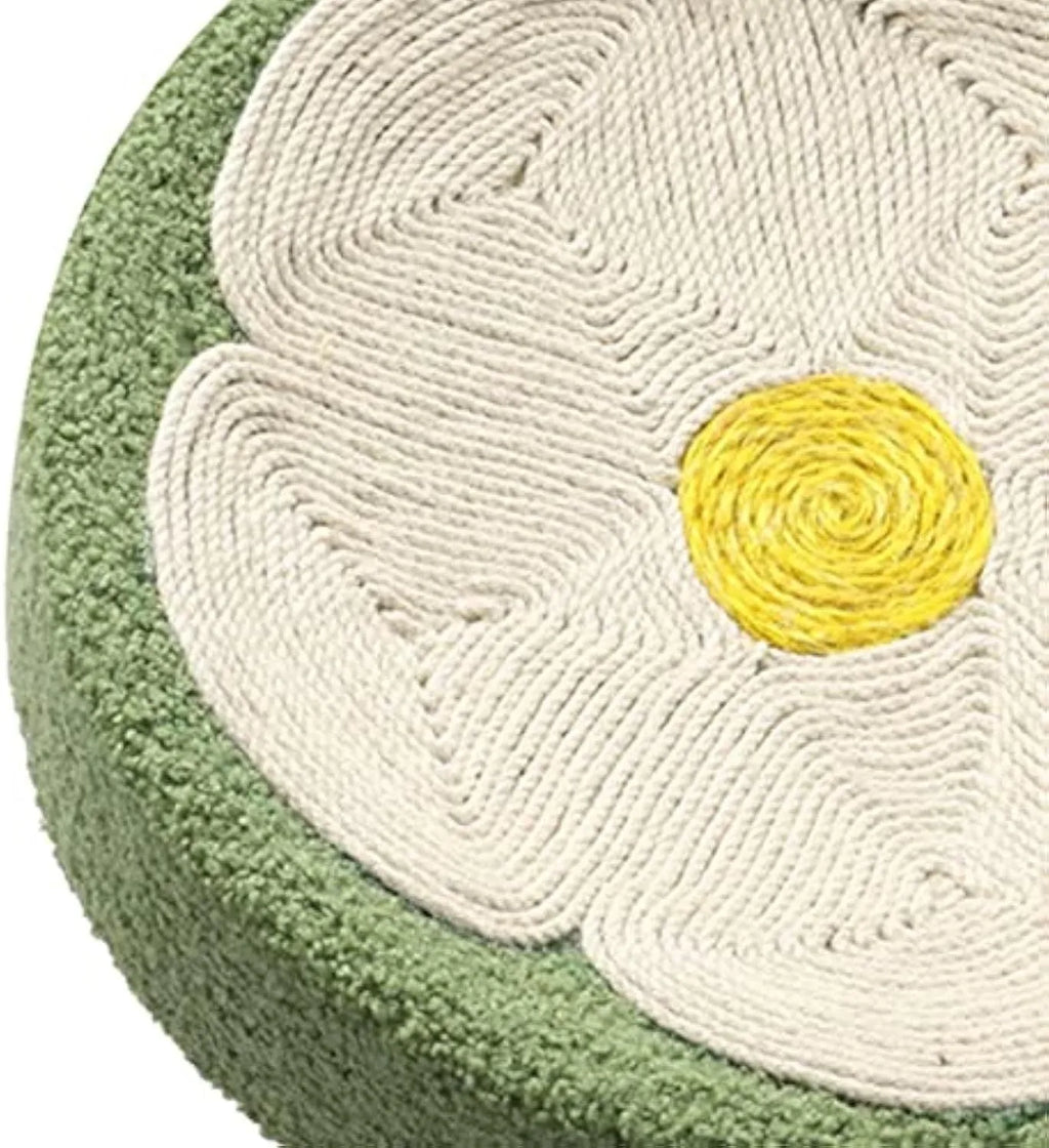 Green round sisal cat scratcher bowl lounge bed with a deep bowl shape for scratching and sleeping.