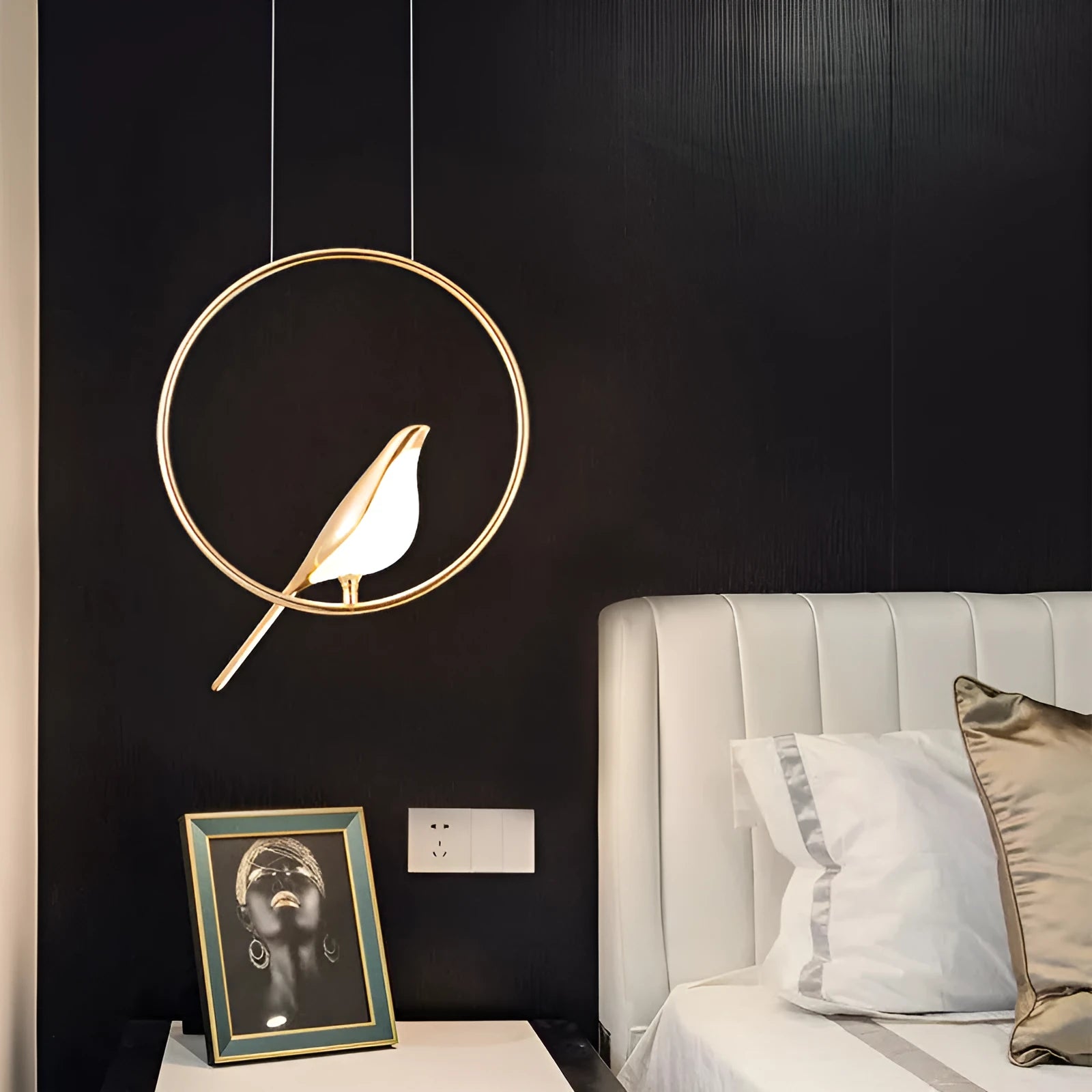Tall modern minimalist magpie bird design chandelier in zinc alloy and acrylic