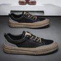 Men's black round toe leather casual shoes with lace-up front on a white background