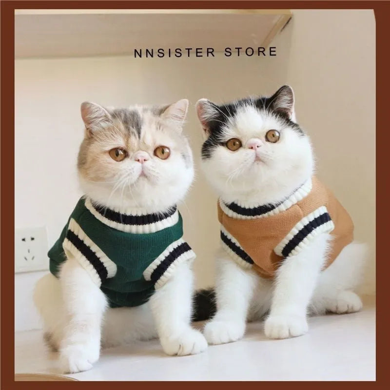 Cat wearing silver gradual layer winter clothes in blue duck colour with weight-based sizing