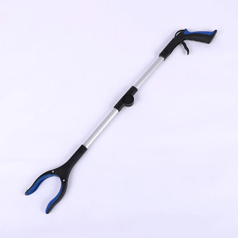Foldable aluminium rubbish clamp with magnetic grabber head, shown extended and folded.