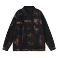 Black cotton denim jacket for men with fashion holes in street style