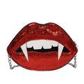Red sequin PU leather small crossbody bag with chain detail hard shell oval shape single strap free size