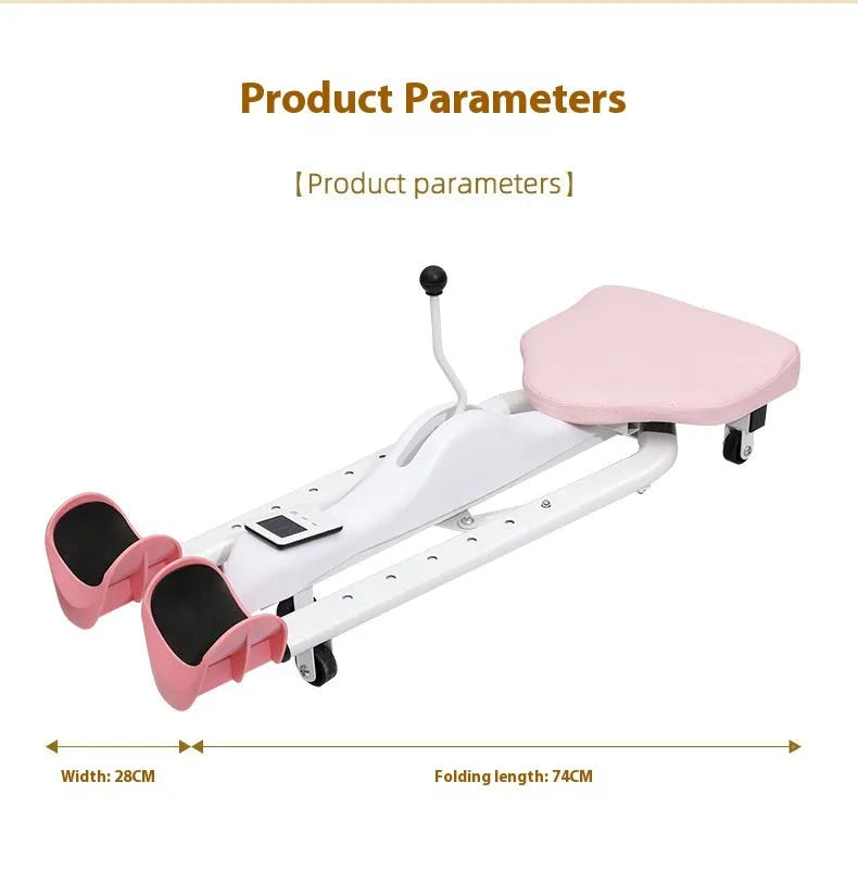 Single-person leg stretching equipment with steel pipe frame, available in pink or blue with optional backrest