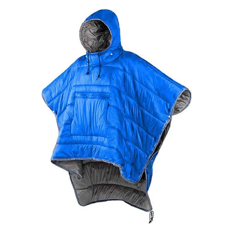 Adult wearable camping cloak sleeping bag showing grey and army green colour options