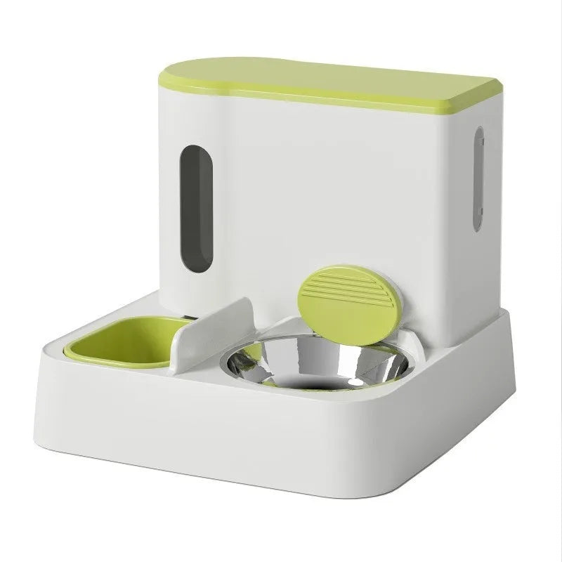 Cat automatic pet feeder water dispenser integrated double bowl station in grey colour