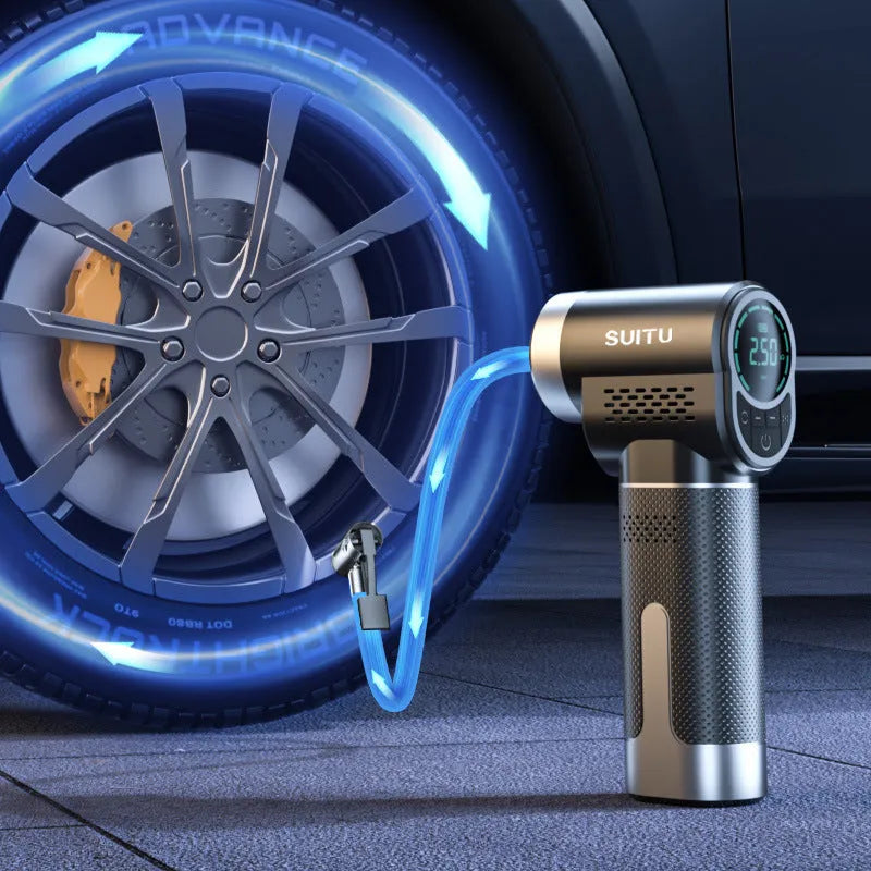 ST-5518 portable wireless car tyre inflation pump with LED light and inflation accessories