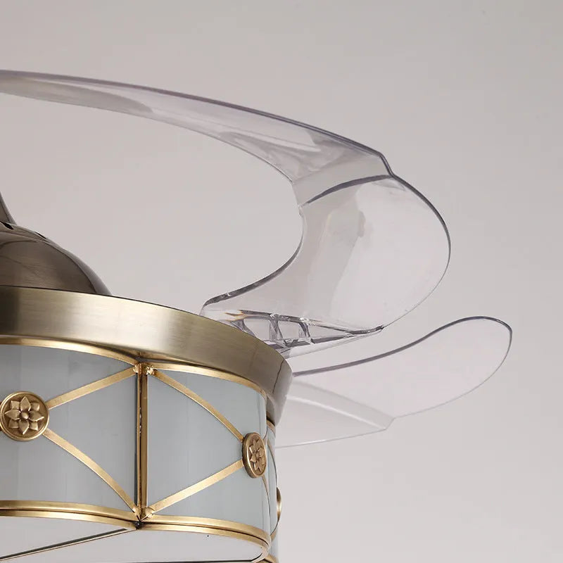 Gold 42-inch ceiling fan light with invisible blades and integrated LED lights