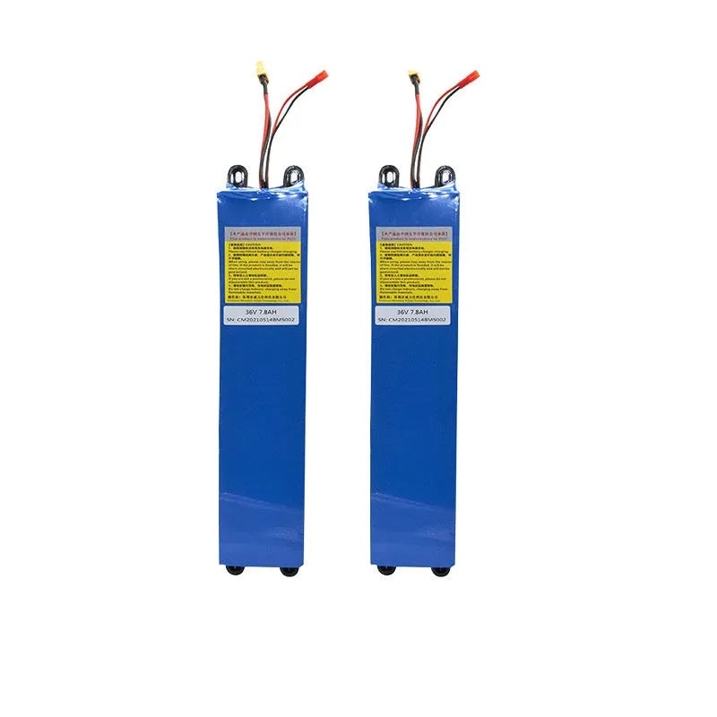 36 volt electric scooter lithium battery pack showing three capacity options: 6.6Ah, 7.8Ah, and 10.4Ah.