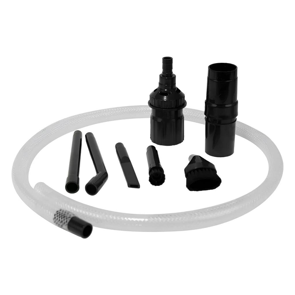 Eight-piece vacuum cleaner accessory set with small suction heads for areas under 10 square metres