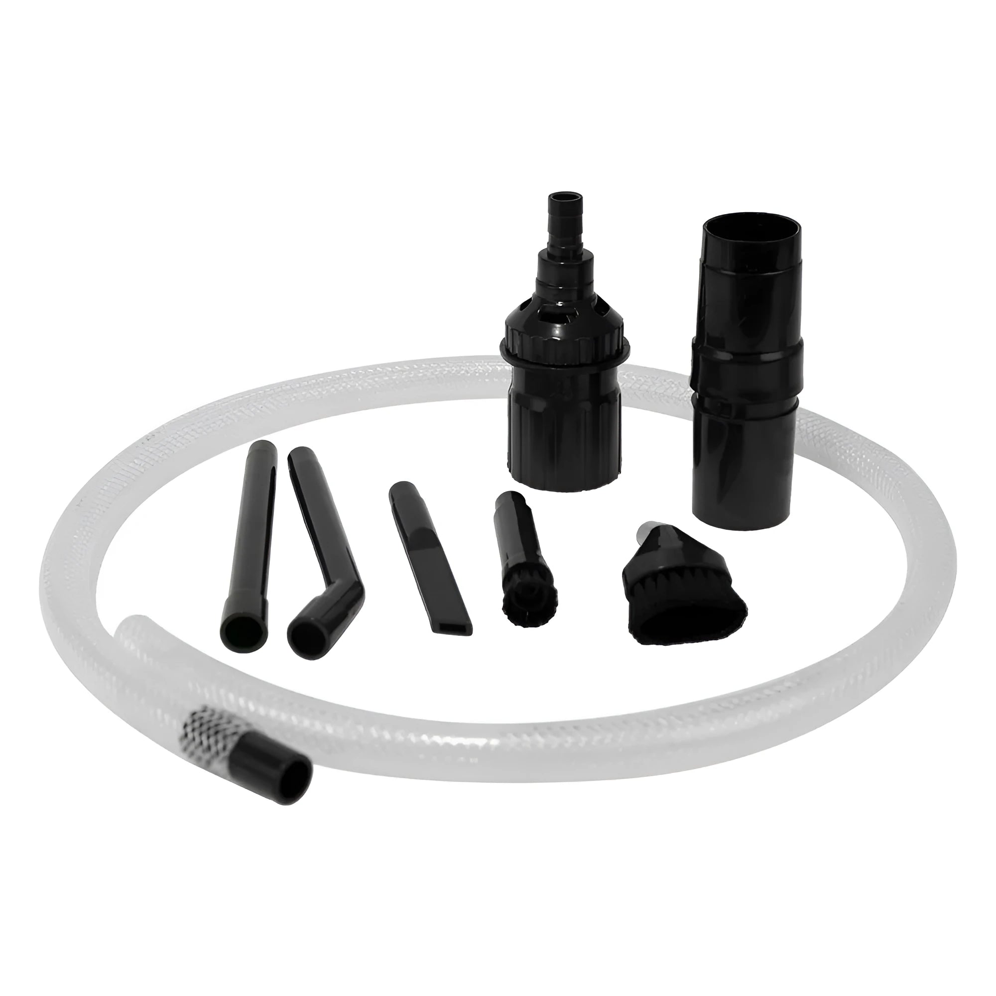 Eight-piece vacuum cleaner accessory set with small suction heads for areas under 10 square metres