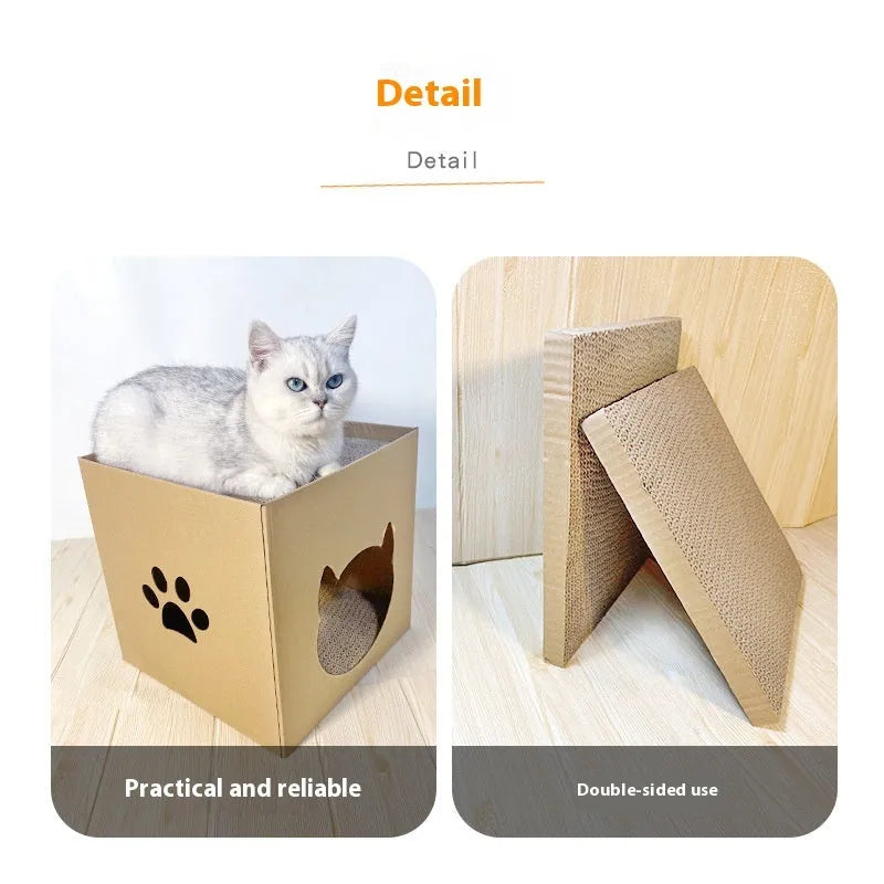 Vertical square cat scratch board with corrugated paper surface in pet milk carton colour