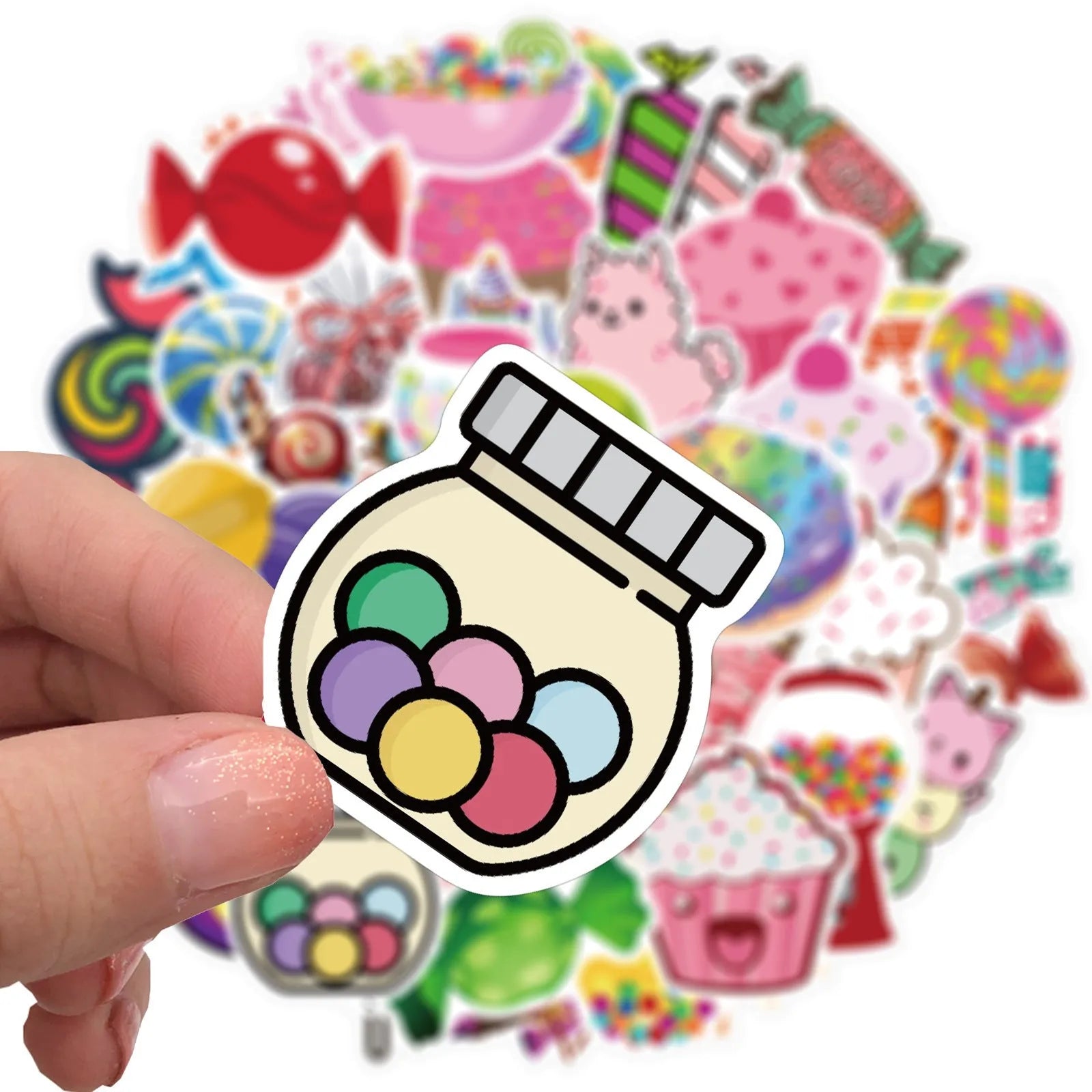 Candy series graffiti cartoon stickers 50-pack pink 4-6cm adhesive