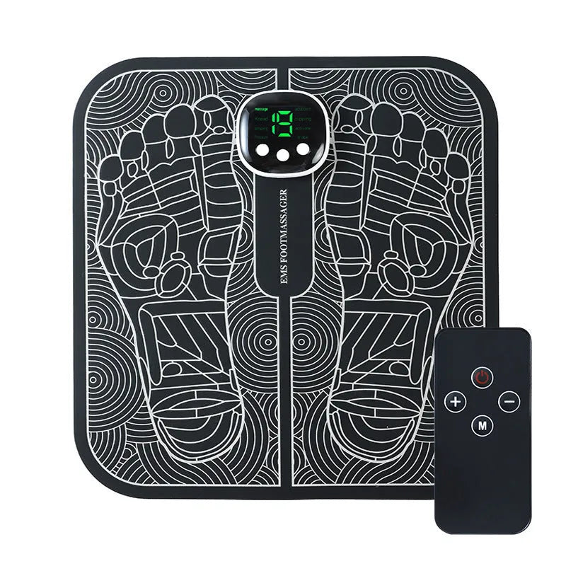 Square USB rechargeable foot massager mat with acupressure nodes in blue, orange, or white colour options