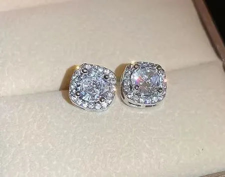 Women's square geometric alloy earrings with diamond-treatment finish in silver colour.