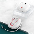 White and black power bank with built-in wall plug showing 10000mAh capacity and aluminium shell construction
