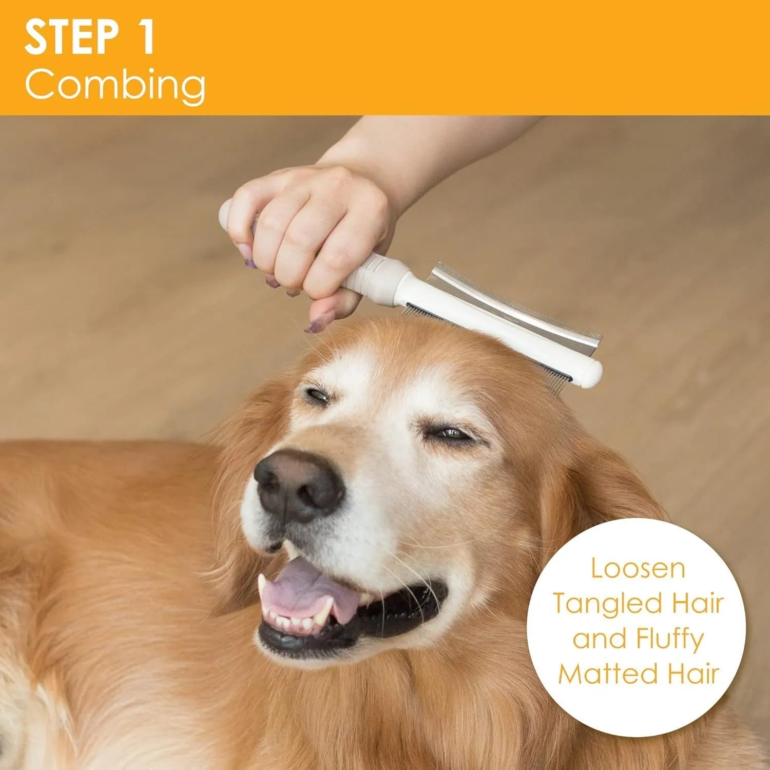White double-sided pet grooming brush showing comb and deshedding sides, measuring 230mm
