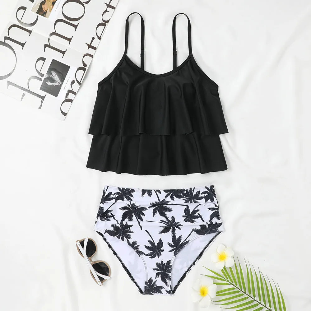 Women's high waist double-layer swimsuit briefs in a printed design.