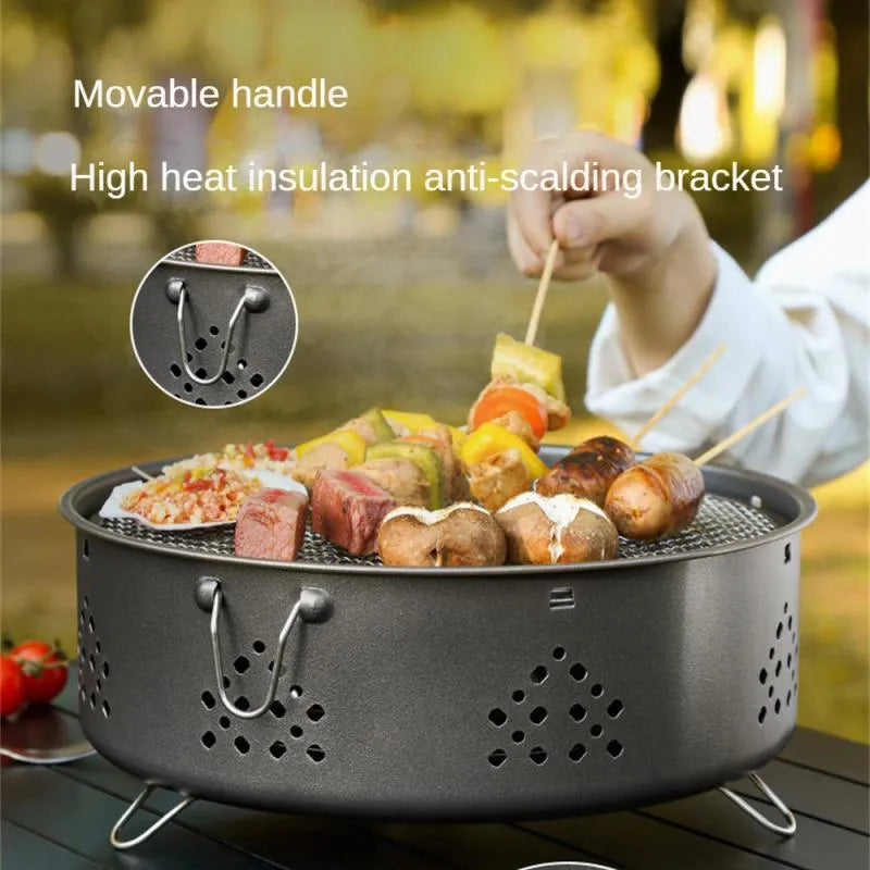 Portable stainless steel barbecue grill with detachable components and storage bag for outdoor cooking