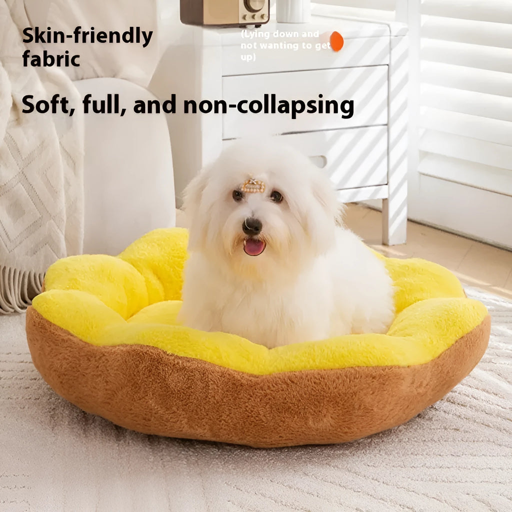 Brown grey rabbit plush round cat bed nest with detachable washable design measuring 50x50x18 cm