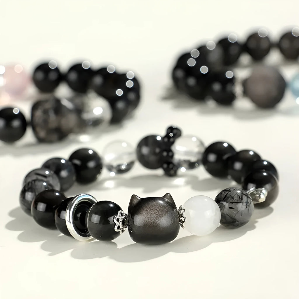 Silver Stone Fox Crystal Beaded Bracelet with diamond shape design and mixed crystal colours