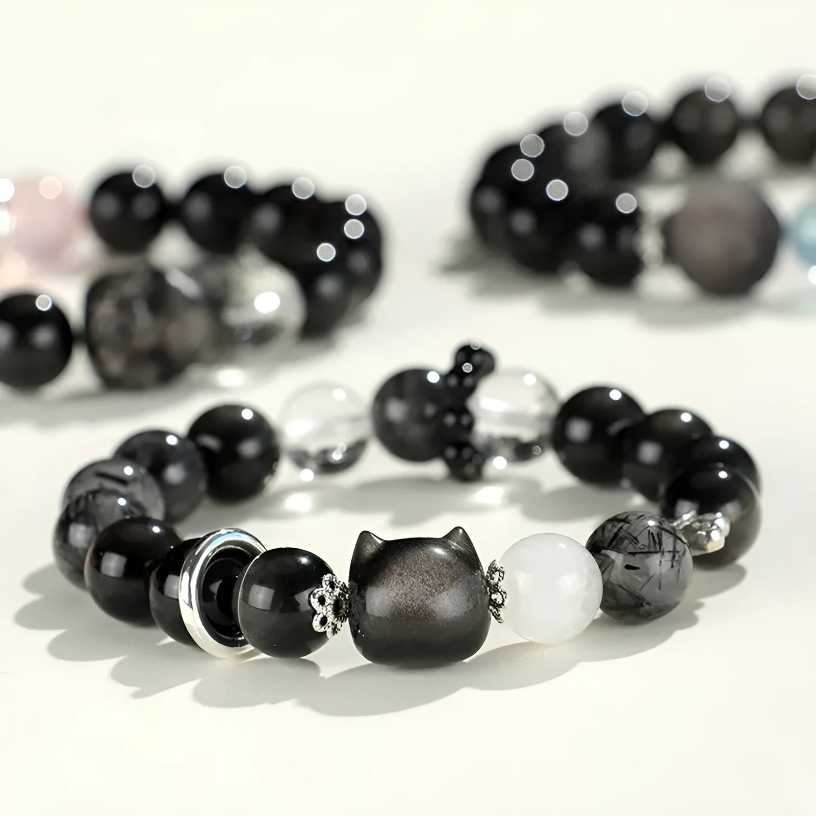 Silver Stone Fox Crystal Beaded Bracelet with diamond shape design and mixed crystal colours