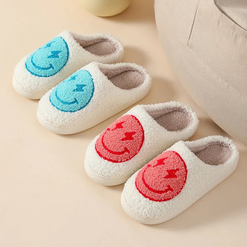 Women's plush cartoon love style home slippers in multiple colours with a non-slip PVC sole.