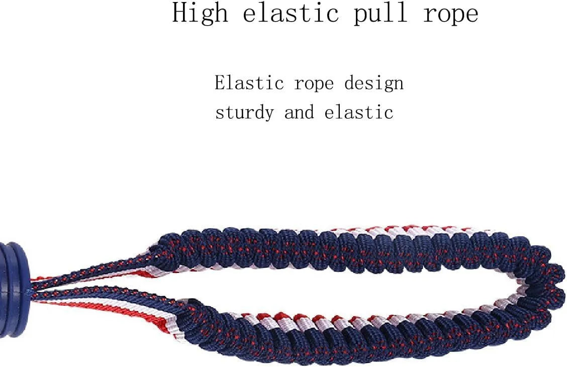 Blue and red durable rubber dog ball attached to a rope toy for small medium dogs
