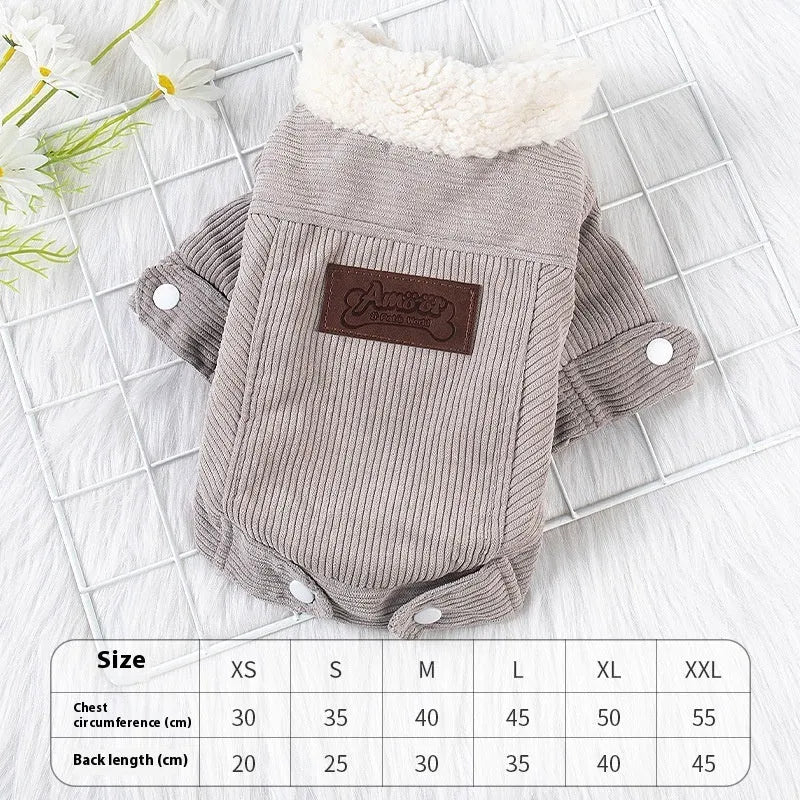 Lambswool fleece-lined pet vest for dogs and cats in grey or pink, available in six sizes