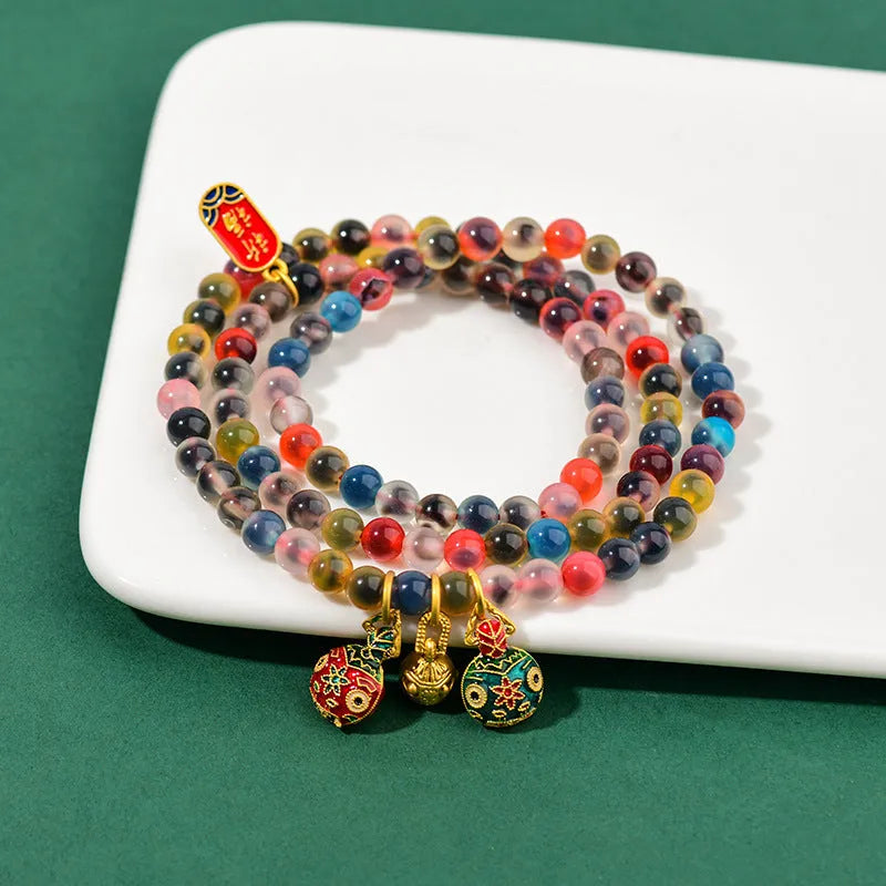 Dzogchen half pond agate bracelet with gray glaze and swallowing gold beast design