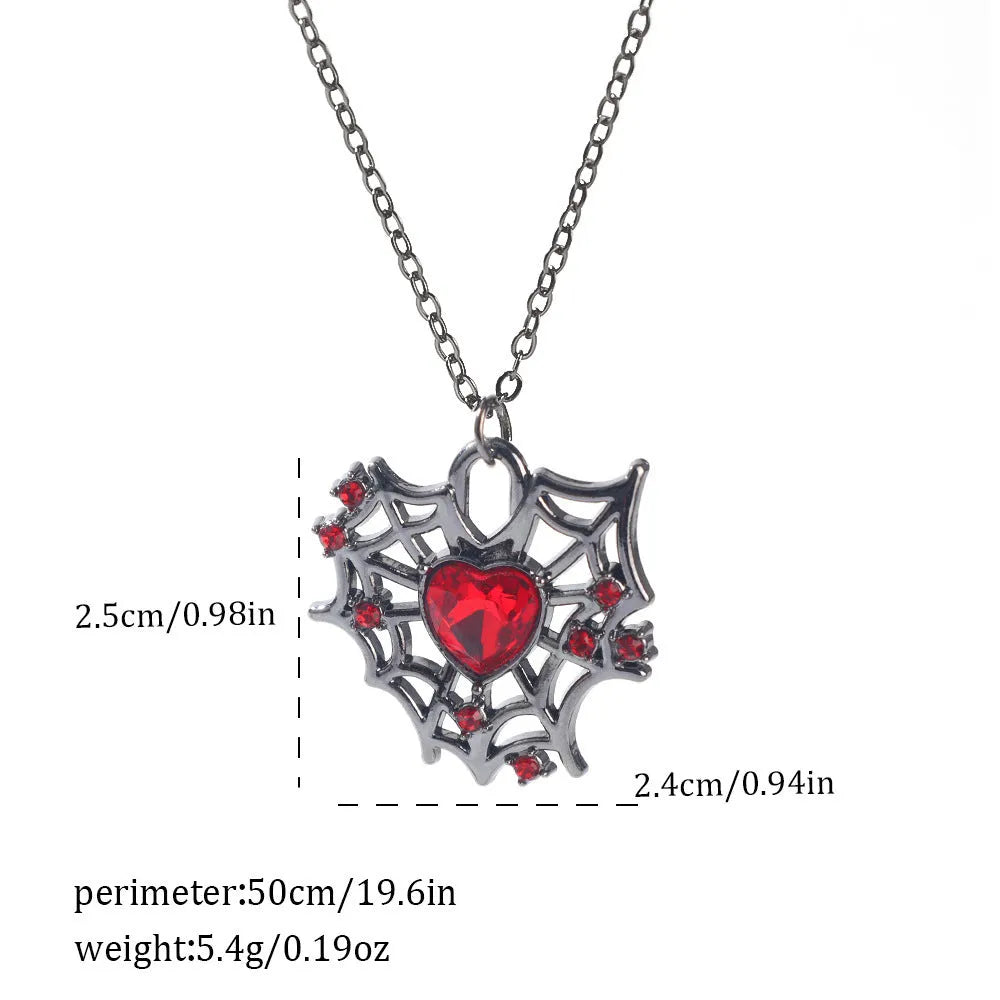 Dark Halloween spider and bat necklace with electroplated zinc alloy pendant